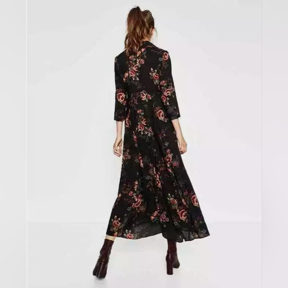 Zara Black Multicolor Floral Boho Maxi Dress - Picture 4 of 12